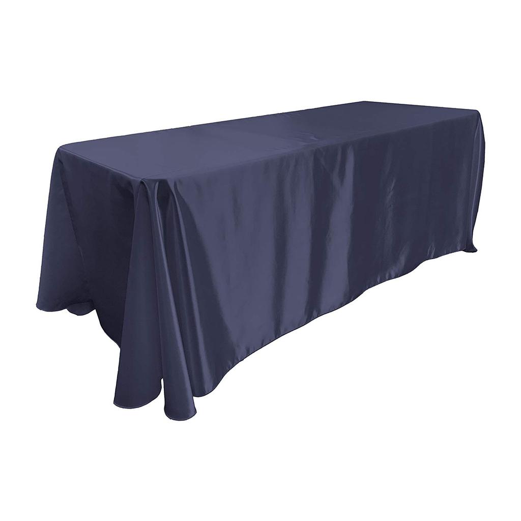 Navy Blue Bridal Satin Rectangular Tablecloth 90 x 132"