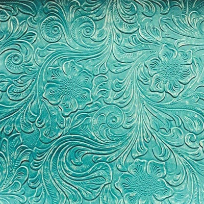 Turquoise Western Floral Pu Leather Vinyl Fabric