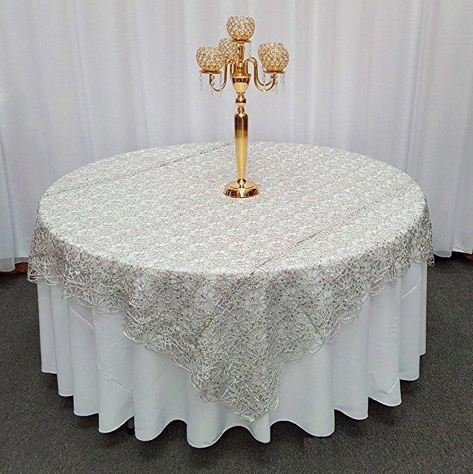 Silver Chemical Lace Square Overlay Tablecloth 60" x 60"