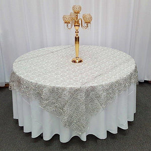 Silver Chemical Lace Square Overlay Tablecloth 85" x 85"