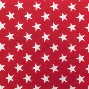 White Stars on Red Poly Cotton Fabric