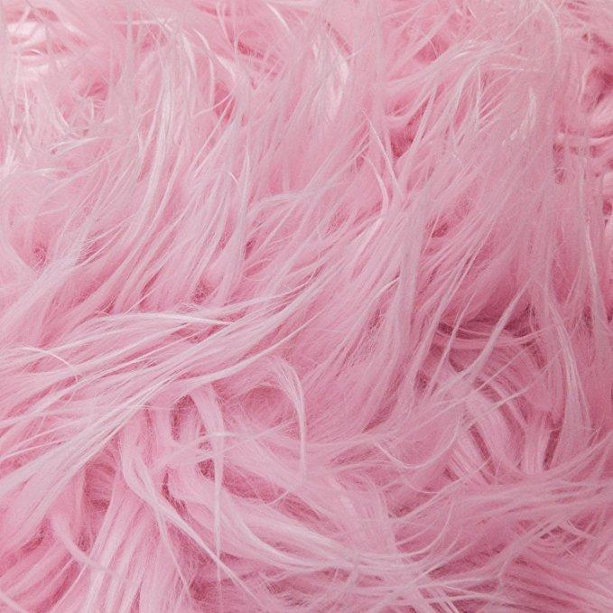 Light Pink Faux Fake Fur Solid Shaggy Long Pile Fabric