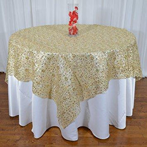 Champagne Chemical Lace Square Overlay Tablecloth 85" x 85"