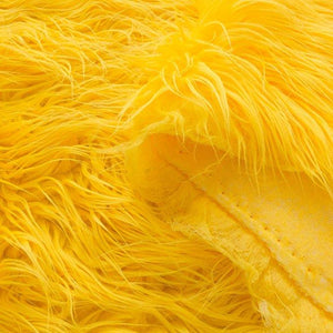 Yellow Faux Fake Mongolian Animal Fur Fabric Long Pile