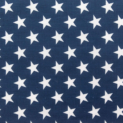 White Stars on Navy Poly Cotton Fabric