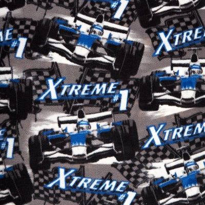 Xtreme Racing Cars on Gray Fleece Fabric