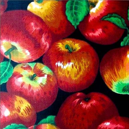 Apple Packed on Black Poly Cotton Fabric