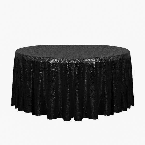 132" Black Glitz Sequin Round Tablecloth