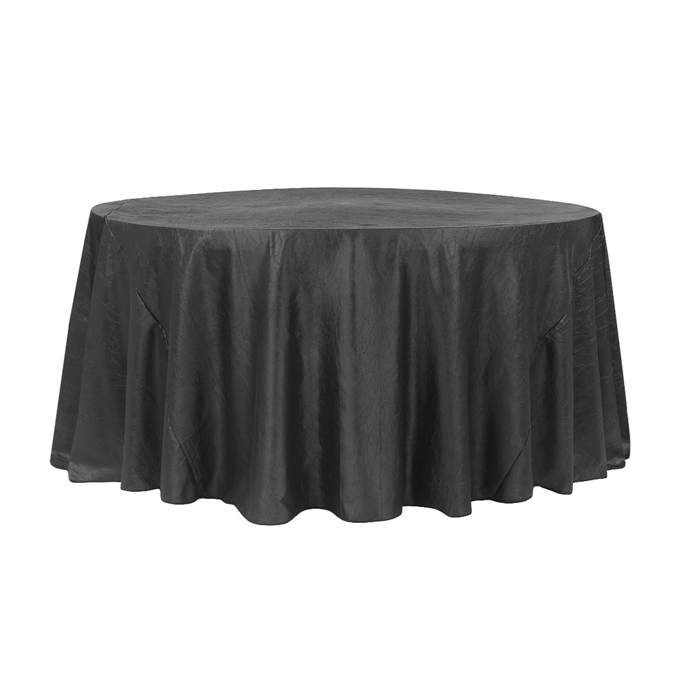 132" Black Crinkle Crushed Taffeta Round Tablecloth
