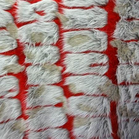 Red Gray Bricks Faux Fur Long Pile Fabric
