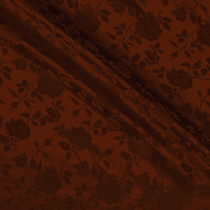 Brown Satin Jacquard Roses Fabric