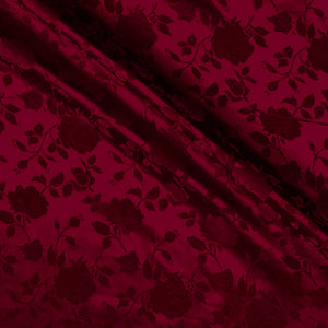 Burgundy Satin Jacquard Roses Fabric