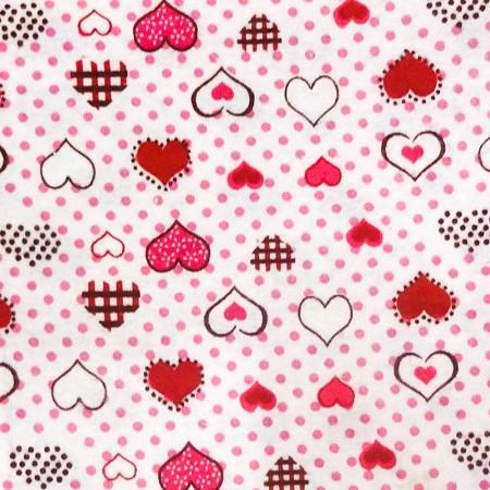 Red Heart Dots Flannel Cotton Fabric
