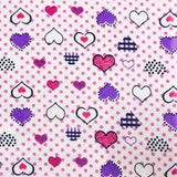 Pink Purple Heart Dots Flannel Cotton Fabric