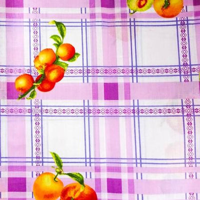 Fruits on Purple Checkered Poly Cotton Fabric