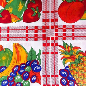 Red Panel of fruits on White Poly Cotton Fabric