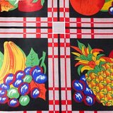 Red Panel of fruits on Black Poly Cotton Fabric
