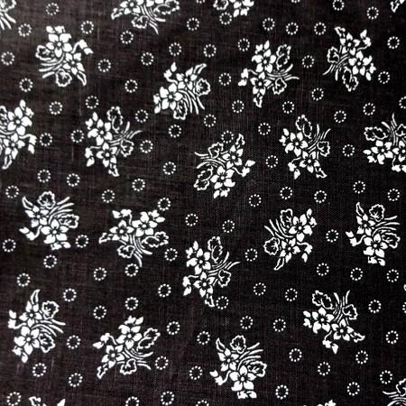 Black Patterned Flowers Poly Cotton Fabric