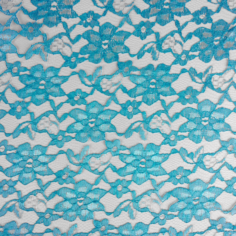 Aqua Floral Raschel Lace Fabric