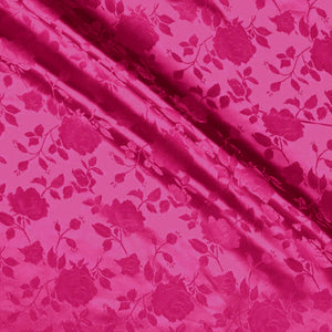 Fuchsia Satin Jacquard Roses Fabric