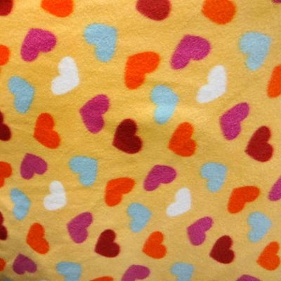 Hearts on Yellow Anti Pill Fleece Fabric