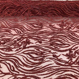 Burgundy Beaded Zebra Pattern Embroidery Lace Fabric