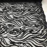Black Beaded Zebra Pattern Embroidery Lace Fabric