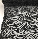 Black Beaded Zebra Pattern Embroidery Lace Fabric