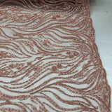 Pink Beaded Zebra Pattern Embroidery Lace Fabric