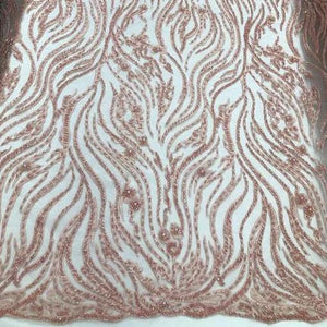 Pink Beaded Zebra Pattern Embroidery Lace Fabric