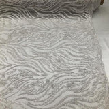 White Beaded Zebra Pattern Embroidery Lace Fabric