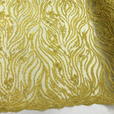 Yellow Beaded Zebra Pattern Embroidery Lace Fabric