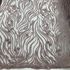 Blush Beaded Zebra Pattern Embroidery Lace Fabric