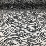 Silver Beaded Zebra Pattern Embroidery Lace Fabric