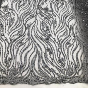 Silver Beaded Zebra Pattern Embroidery Lace Fabric