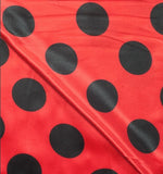 1/2" half inch Black Polka Dot on Red Background Satin Fabric