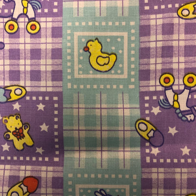 Purple Blue Rubber Ducky Plaid Poly Cotton Fabric