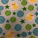 Rubber Ducky and Stars on Light Blue Poly Cotton Fabric