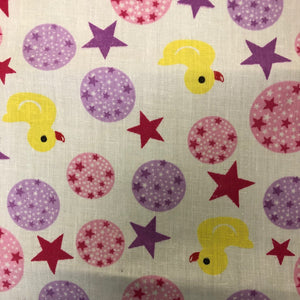Rubber Ducky and Stars on White Poly Cotton Fabric