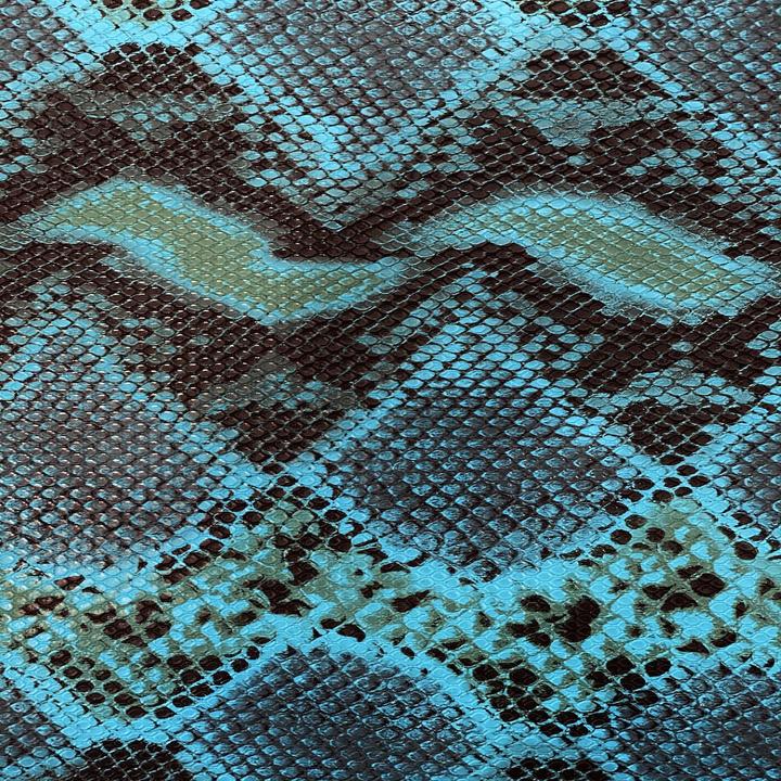 Turquoise Blue Black Faux Tribal Snake Skin Vinyl Fabric