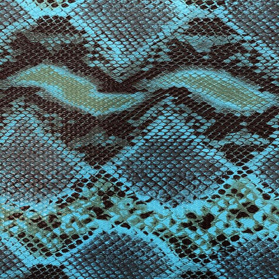 Turquoise Blue Black Faux Tribal Snake Skin Vinyl Fabric