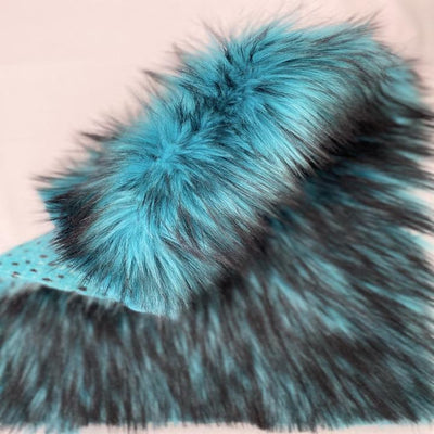 Turquoise Black Faux Fake Fur Husky Long Pile