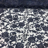 Navy Blue Beaded Floral Embroidery Lace Fabric