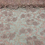 Pink Beaded Floral Embroidery Lace Fabric