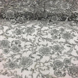 Silver Beaded Floral Embroidery Lace Fabric
