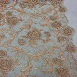 Blush Peach Beaded Floral Embroidery Lace Fabric