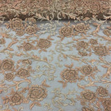 Blush Peach Beaded Floral Embroidery Lace Fabric