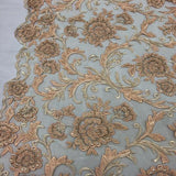 Blush Peach Beaded Floral Embroidery Lace Fabric