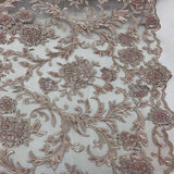 Blush Beaded Floral Embroidery Lace Fabric
