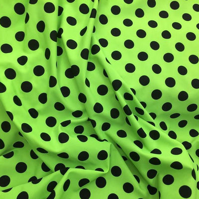 Black Polka Dots on Neon Green Spandex Fabric